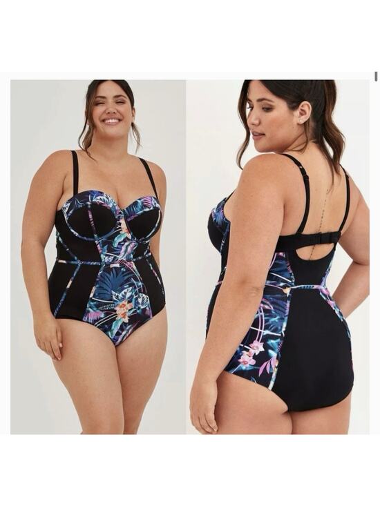 torrid Other - Torrid Slim Fix Underwire Piping One Piece Floral Swimsuit Black 3 DD/F NEW READ